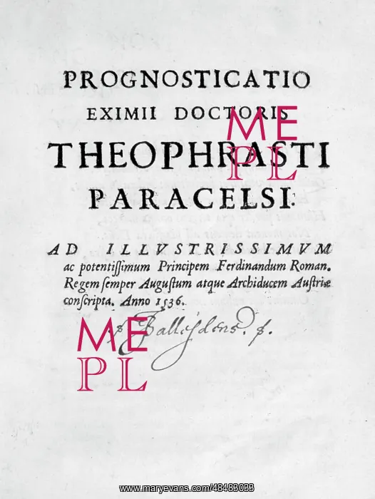 : Title page from Prognostications, 1536 by Paracelsus : Title page from Prognostications, 1536 by Paracelsus