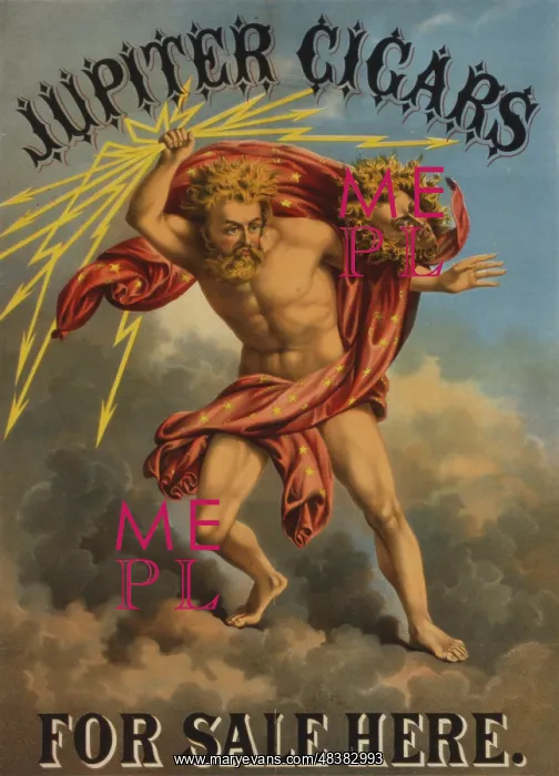 : Tobacco label - Jupiter holding bolt of lightning : Tobacco label - Jupiter holding bolt of lightning