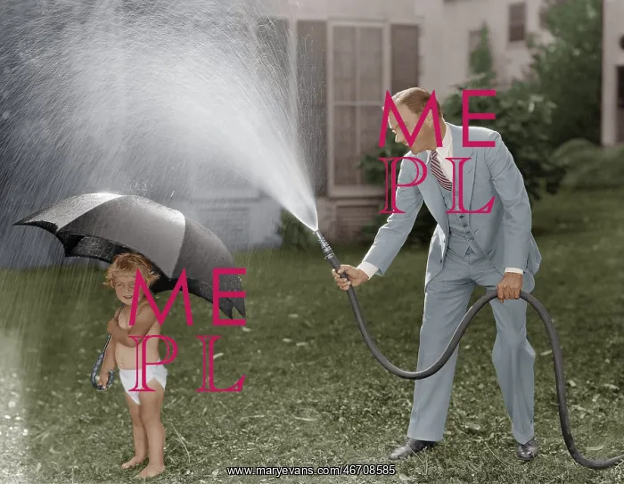 : Toddler and dad playing with hose in yard : Toddler and dad playing with hose in yard