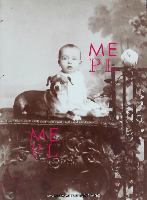: Toddler with dog in studio : Toddler with dog in studio