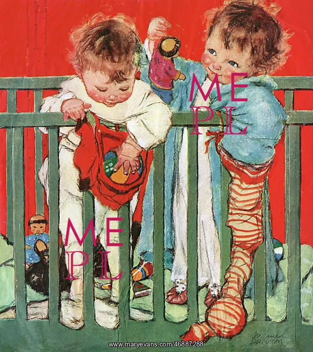 : Two toddlers in their cot by Muriel Dawson : Two toddlers in their cot by Muriel Dawson