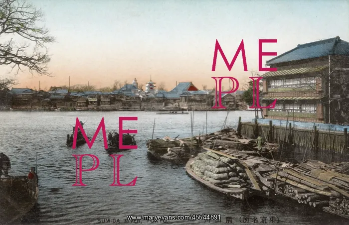 : Tokyo, Japan - The Sumida River with River barges : Tokyo, Japan - The Sumida River with River barges