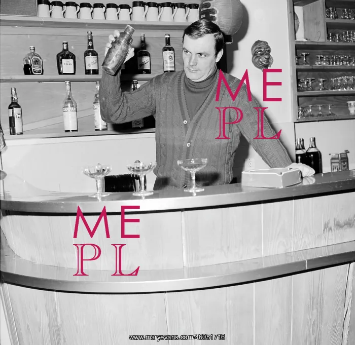 : Toni Sailer behind the bar of his house : Toni Sailer behind the bar of his house