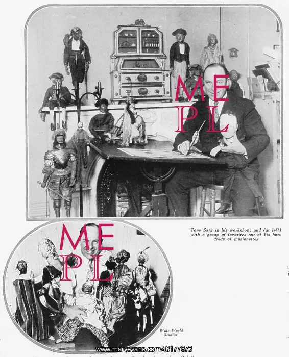 : Tony Sarg in his workshop and a group of his favourite : Tony Sarg in his workshop and a group of his favourite