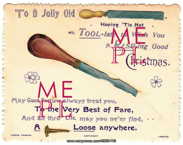  : Tools with comic verse on a Christmas card
