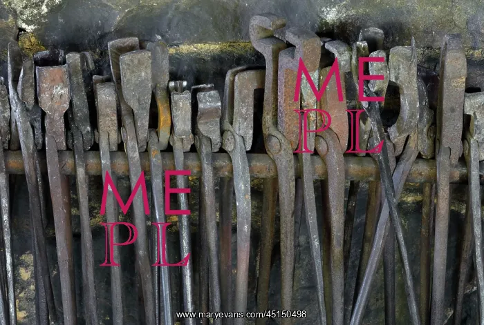 : Tools, Forge, Chateau de Guedelon, Treigny, Burgundy, France : Tools, Forge, Chateau de Guedelon, Treigny, Burgundy, France
