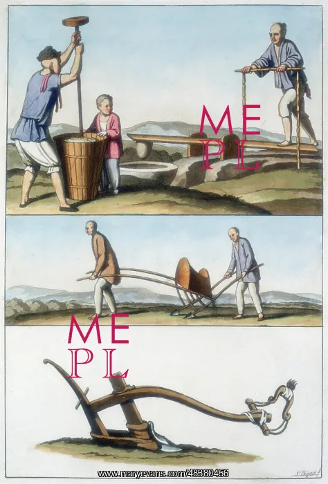 : Top: Pounding rice in a pestel and mortar. Mid: : Top: Pounding rice in a pestel and mortar. Mid: