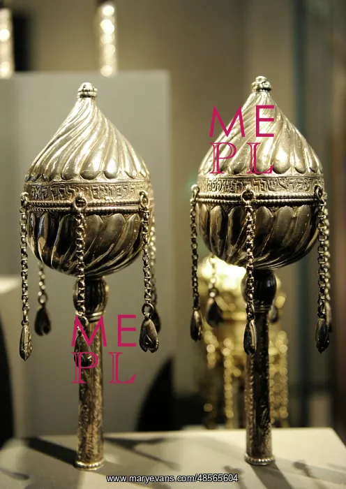 : Torah finials. Persia, ca. 1921. Silver, repousse and cast : Torah finials. Persia, ca. 1921. Silver, repousse and cast