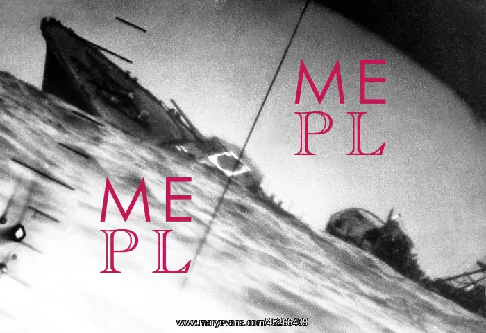 : Torpedoed Japanese destroyer seen through periscope : Torpedoed Japanese destroyer seen through periscope