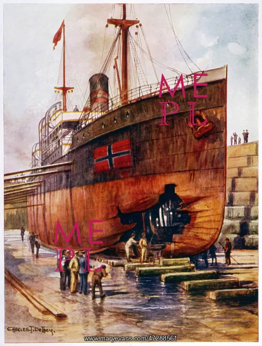 : TORPEDOED SHIP IN DOCK : TORPEDOED SHIP IN DOCK