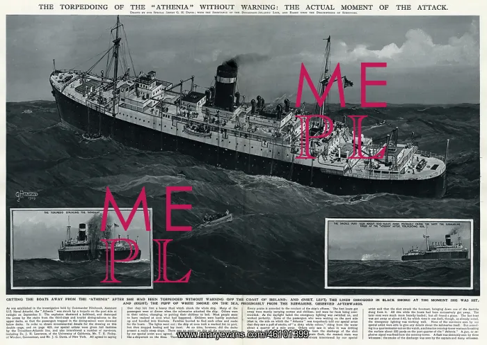 : Torpedoing of SS Athenia by G. H. Davis : Torpedoing of SS Athenia by G. H. Davis