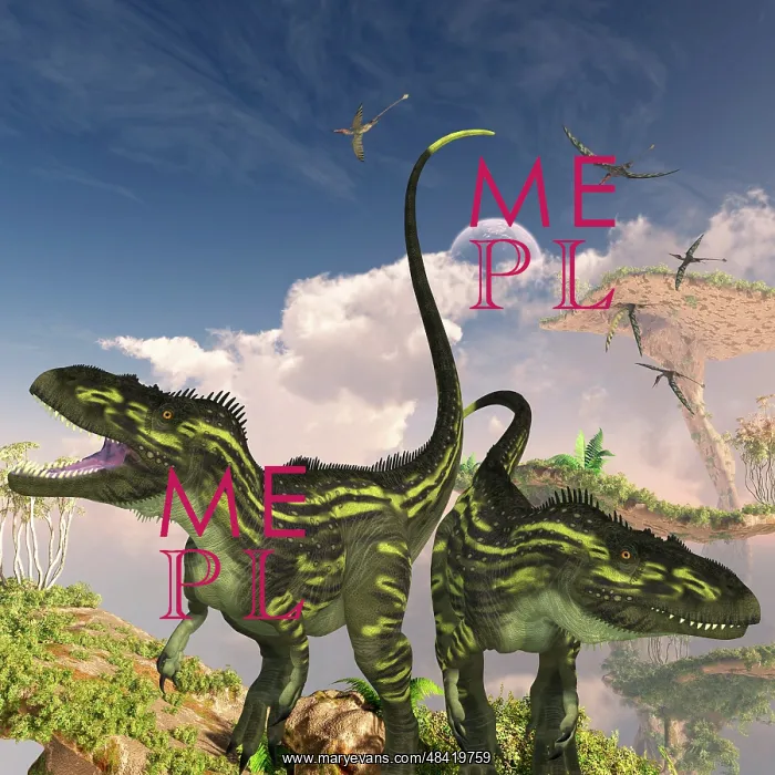 : Torvosaurus dinosaurs on a cliff searching for prey : Torvosaurus dinosaurs on a cliff searching for prey