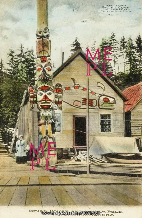 : Totem Pole and Native American House : Totem Pole and Native American House