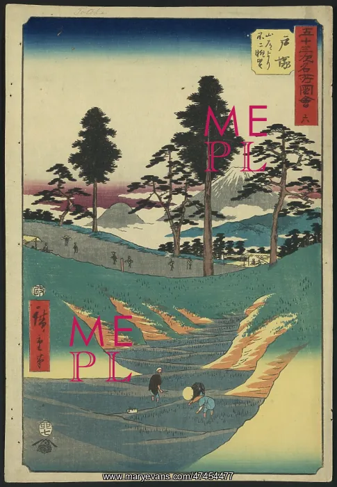  : Totsuka. Print shows laborers in rice paddies in the foreground