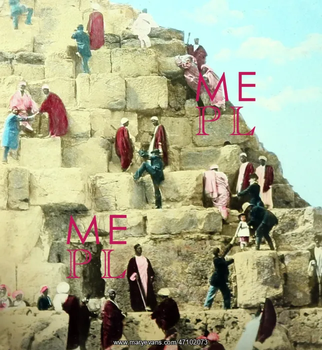 : Tourists climbing the Great Pyramid, Egypt, Victorian period : Tourists climbing the Great Pyramid, Egypt, Victorian period