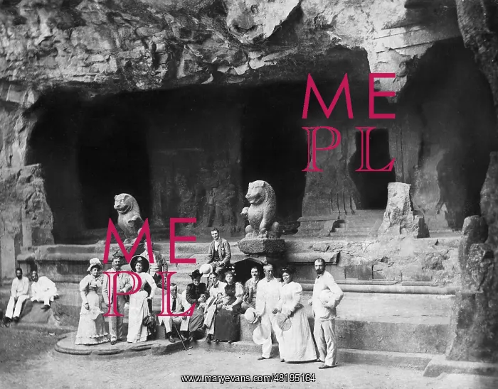 : Tourists at the temples of Elephanta, 1906 : Tourists at the temples of Elephanta, 1906