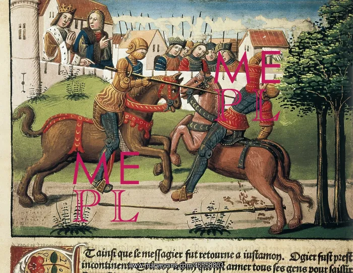 : Tournament. Miniature of Ogier le Danois, by : Tournament. Miniature of Ogier le Danois, by