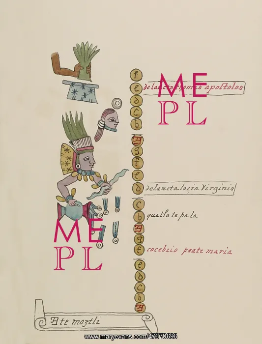 : Tovar Codex, Atemoztli, 16th Month Aztec Calendar : Tovar Codex, Atemoztli, 16th Month Aztec Calendar