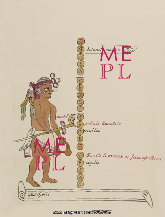: Tovar Codex, Quecholli, 14th Month Aztec Calendar : Tovar Codex, Quecholli, 14th Month Aztec Calendar