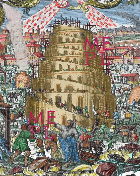  : The Tower of Babel. Engraving. Colored
