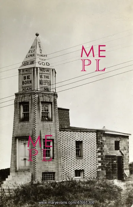 : Tower building with evangelical message, North America : Tower building with evangelical message, North America