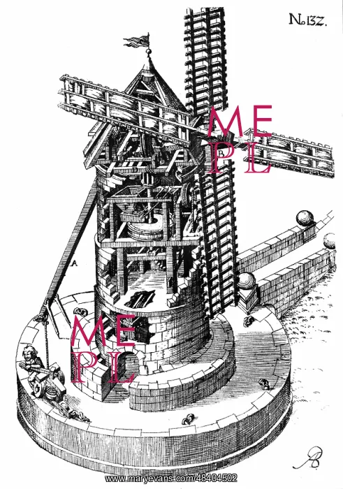 : Tower mill: Sectional view of windmill showing : Tower mill: Sectional view of windmill showing