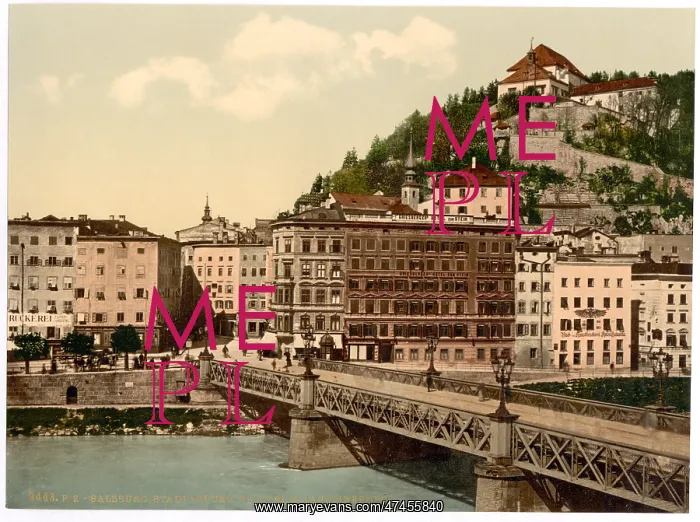 : Town bridge, convent and Kapuzinerberg, Salzburg, Austro-Hun : Town bridge, convent and Kapuzinerberg, Salzburg, Austro-Hun