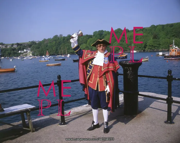 : Town crier in action, Fowey, Cornwall : Town crier in action, Fowey, Cornwall