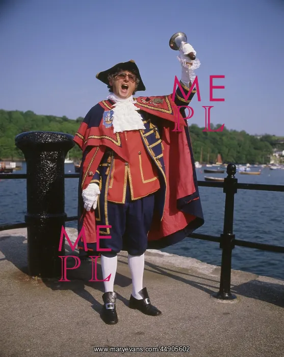: Town crier in action, Fowey, Cornwall : Town crier in action, Fowey, Cornwall