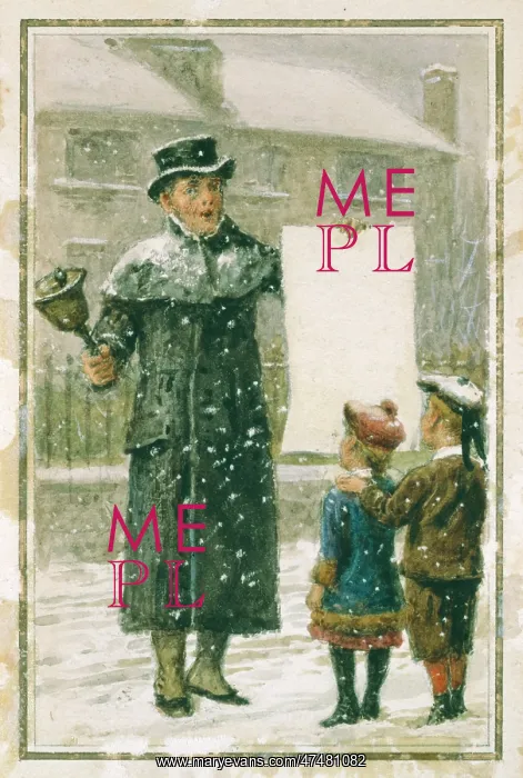: Town Crier ' and two children in the snow : Town Crier ' and two children in the snow