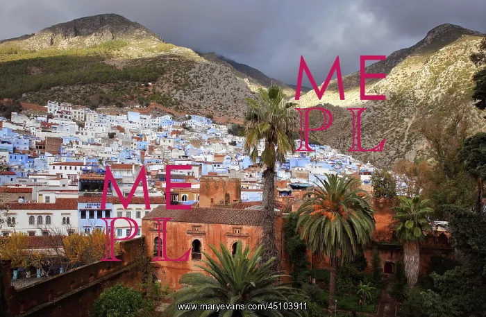 : Town and Kasbah, Chefchaouen, Morocco : Town and Kasbah, Chefchaouen, Morocco