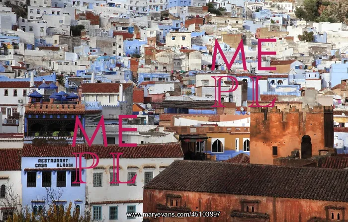 : Town and Kasbah, Chefchaouen, Morocco : Town and Kasbah, Chefchaouen, Morocco