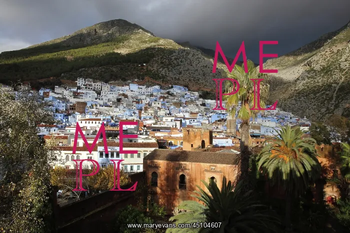 : Town and Kasbah, Chefchaouen, Morocco : Town and Kasbah, Chefchaouen, Morocco