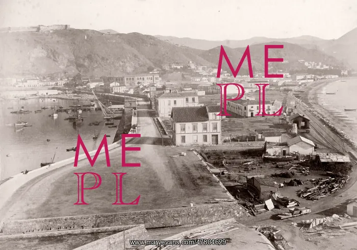 : Town of Malaga, Spain from the lighthouse, c.1890's : Town of Malaga, Spain from the lighthouse, c.1890's