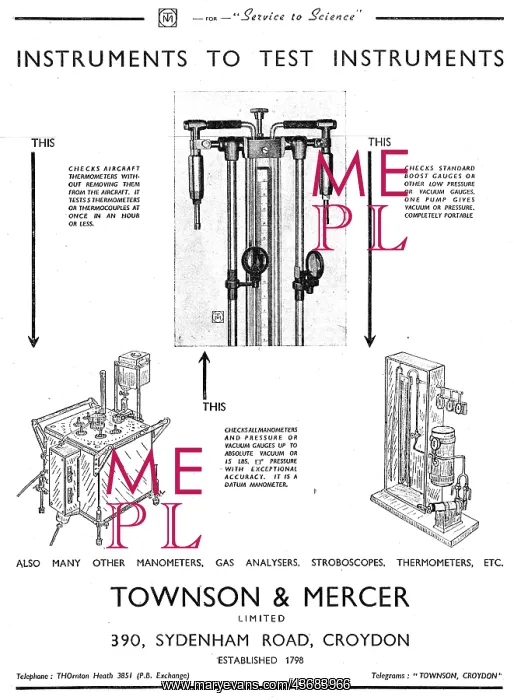 : Townson & Mercer Industrial Test Instruments 1942 : Townson & Mercer Industrial Test Instruments 1942