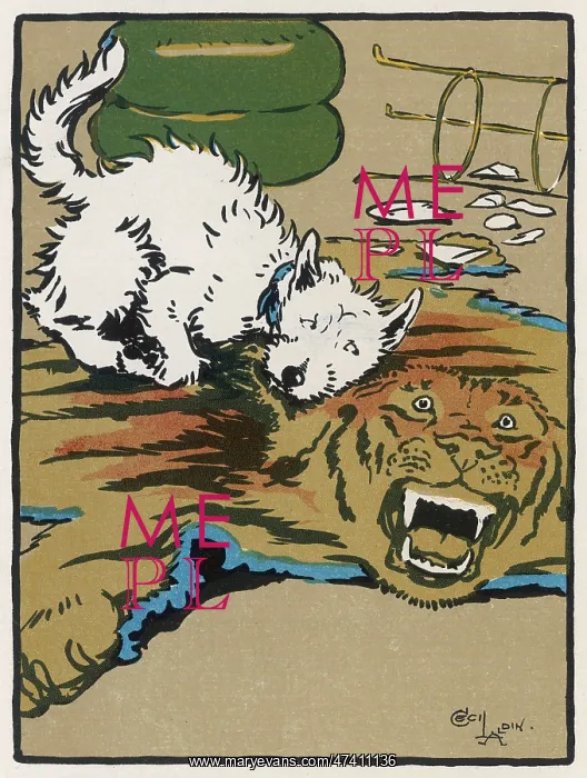 : Towser the dog fights a tiger rug : Towser the dog fights a tiger rug