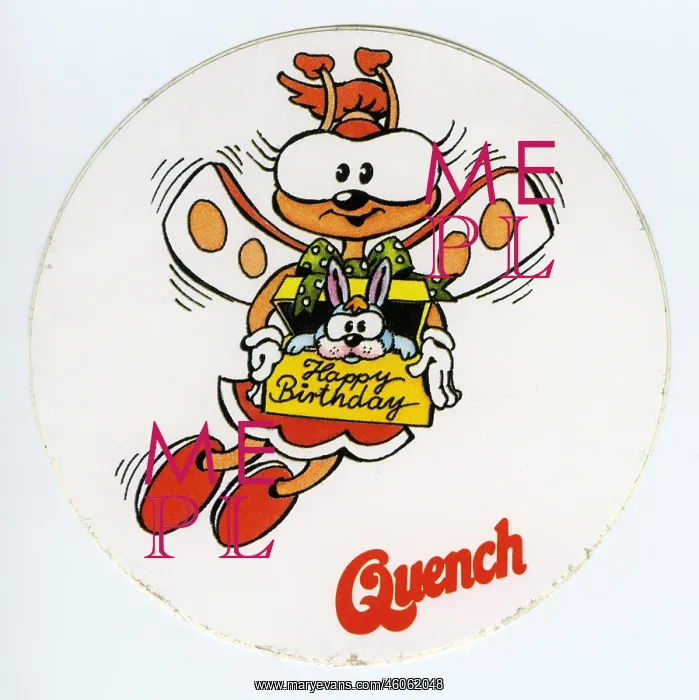  : toys, advertising, beverages, Quench sticker