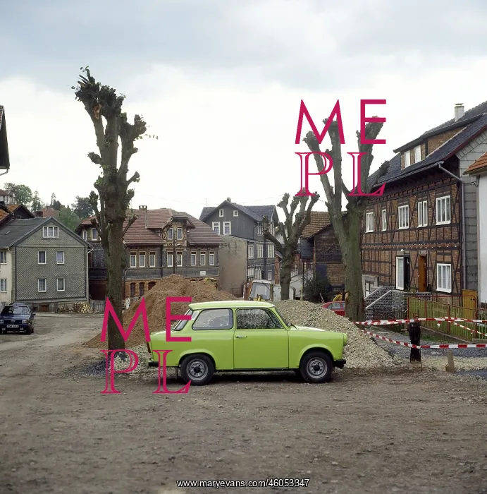 : Trabant. A building site in Rauenstein, Germany with a Trabant motor car : Trabant. A building site in Rauenstein, Germany with a Trabant motor car