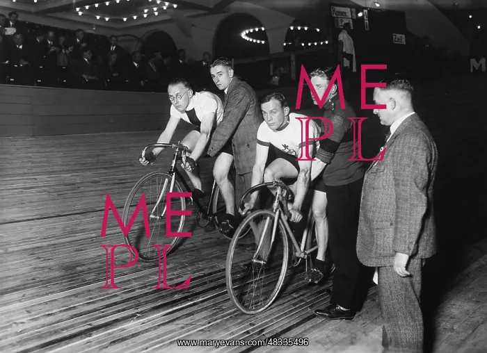: Track cyclists before the start, 1929 : Track cyclists before the start, 1929
