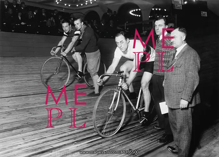 : Track cyclists before the start, 1929 : Track cyclists before the start, 1929