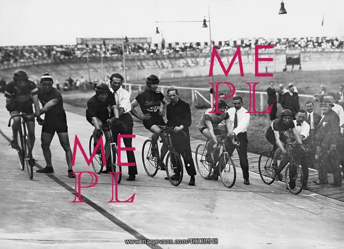 : Track cyclists before the start, 1929 : Track cyclists before the start, 1929