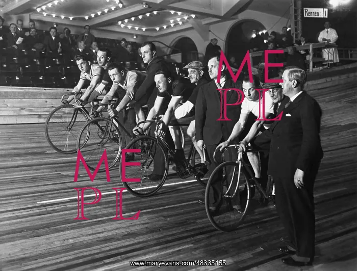 : Track cyclists before the start, 1930 : Track cyclists before the start, 1930