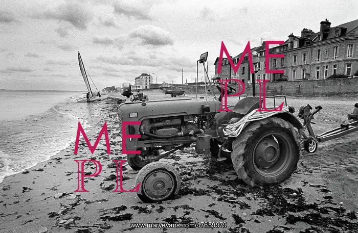 : Tractor on beach, Normandy, France : Tractor on beach, Normandy, France