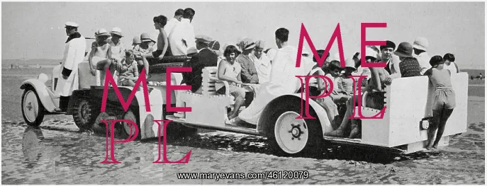 : Tractor charabanc on the sands at Deauville : Tractor charabanc on the sands at Deauville