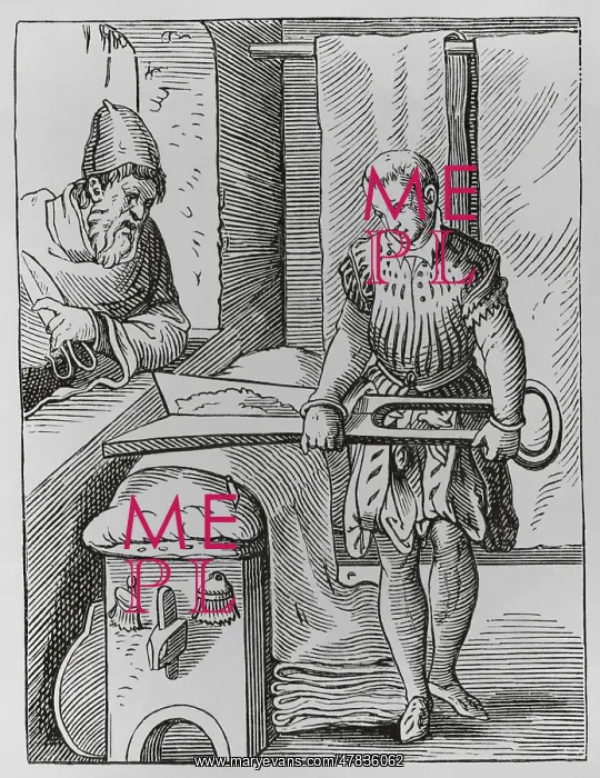 : The trades. Clothworker, 16th century. Engraving : The trades. Clothworker, 16th century. Engraving