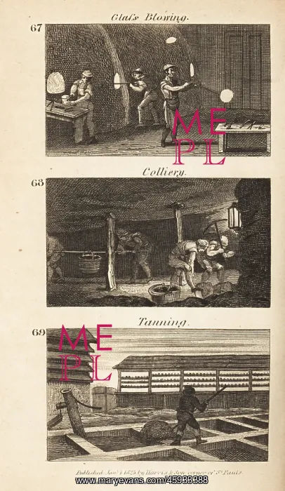 : Trades in Regency England: glass-blowing, colliery : Trades in Regency England: glass-blowing, colliery