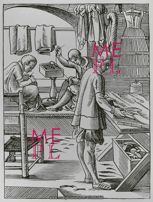 : The trades. The tailor, 16th century. Engraving : The trades. The tailor, 16th century. Engraving