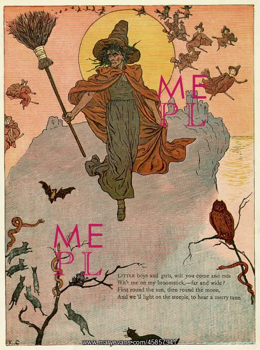 : Traditional witch flying through the air : Traditional witch flying through the air