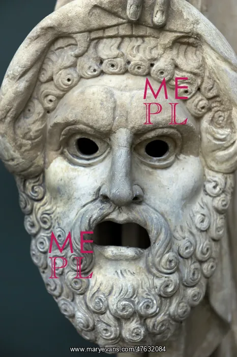 : Tragedy mask. Detail of the Melpomene's statue. 2nd : Tragedy mask. Detail of the Melpomene's statue. 2nd