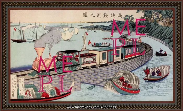 : Train crossing a causeway across a bay on the : Train crossing a causeway across a bay on the